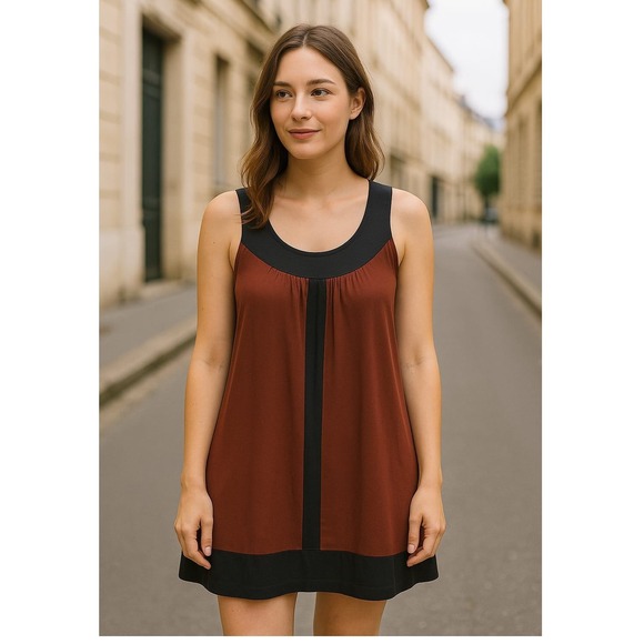 J.F.W by Just For Wraps Sleeveless Casual Dress Brown Black Swing Flowy Fit L - Picture 1 of 6